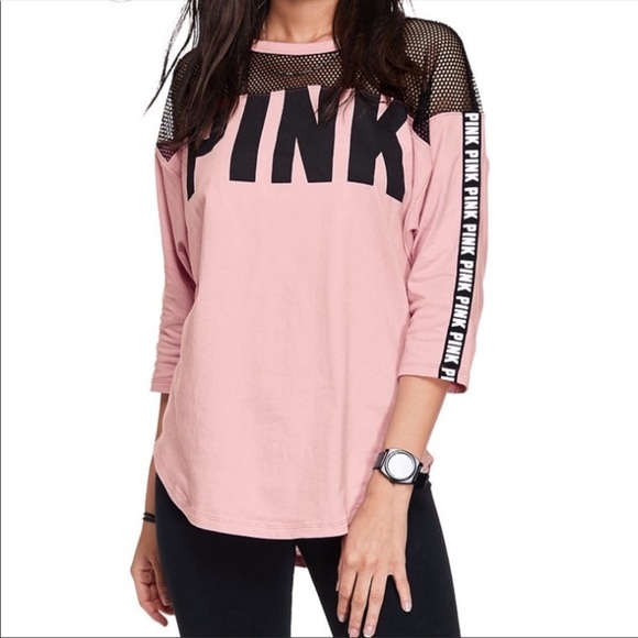 PINK Victoria's Secret Tops - Victoria’s Secret PINK Mesh Fish Net Quarter Sleev